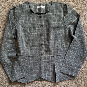 Elegant Gray Plaid Women's Blazer